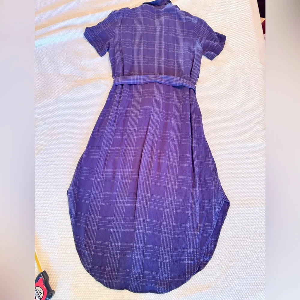 MAEVE Anthropologie Aria Textured Linen Navy Blue Shirtdress Midi Shirt Dress